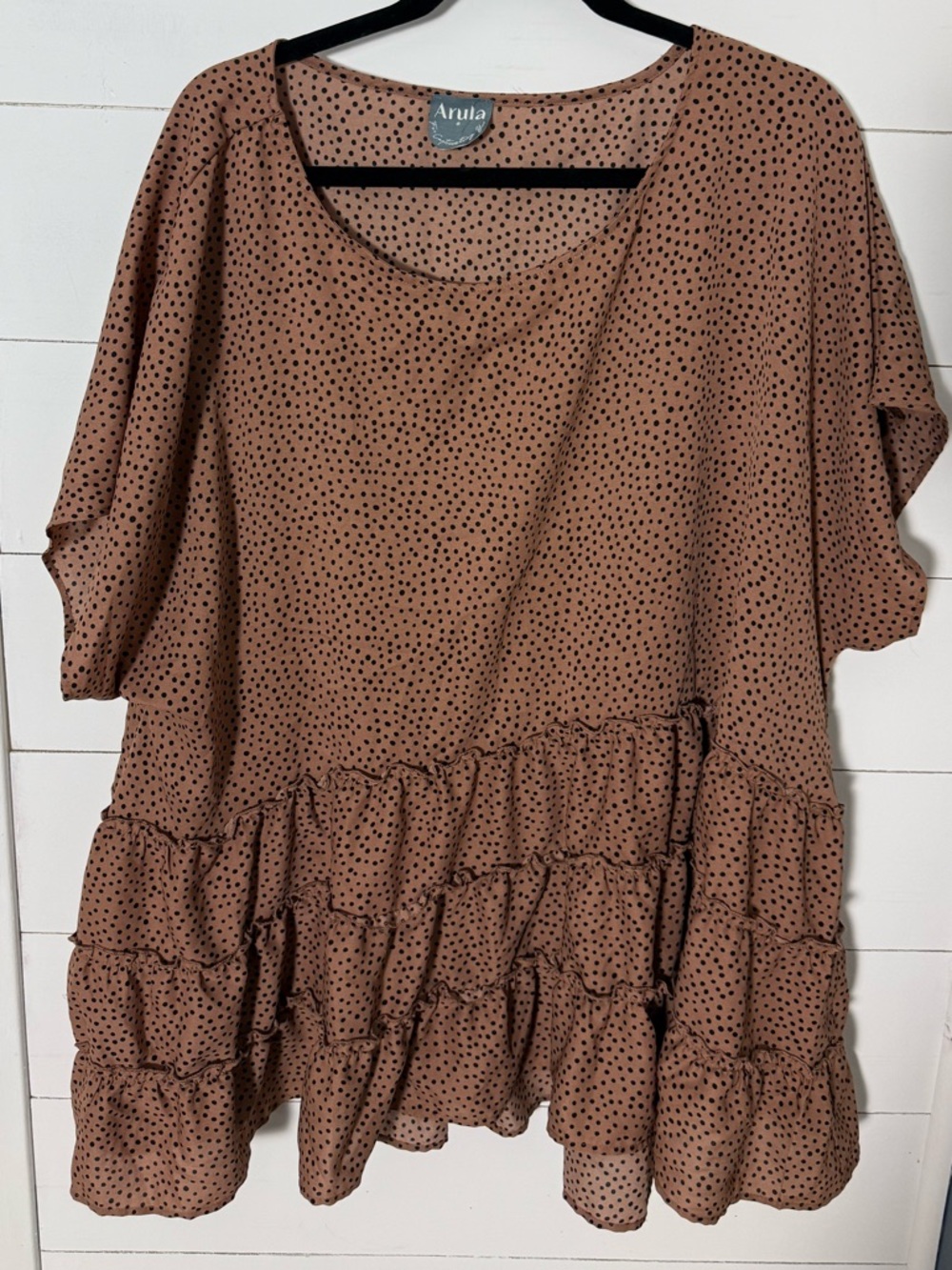 Arula Rust Brown Polka Dot Ruffle Tunic Top B 18/20